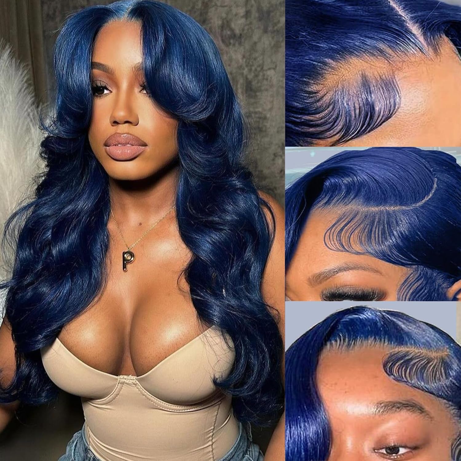 28 Inch Blue Wig Human Hair 13X6 Body Wave Lace Front Wigs Human Hair Blue Glueless Wear and Go Hd Full Lace Frontal Wig for Women 180% Density