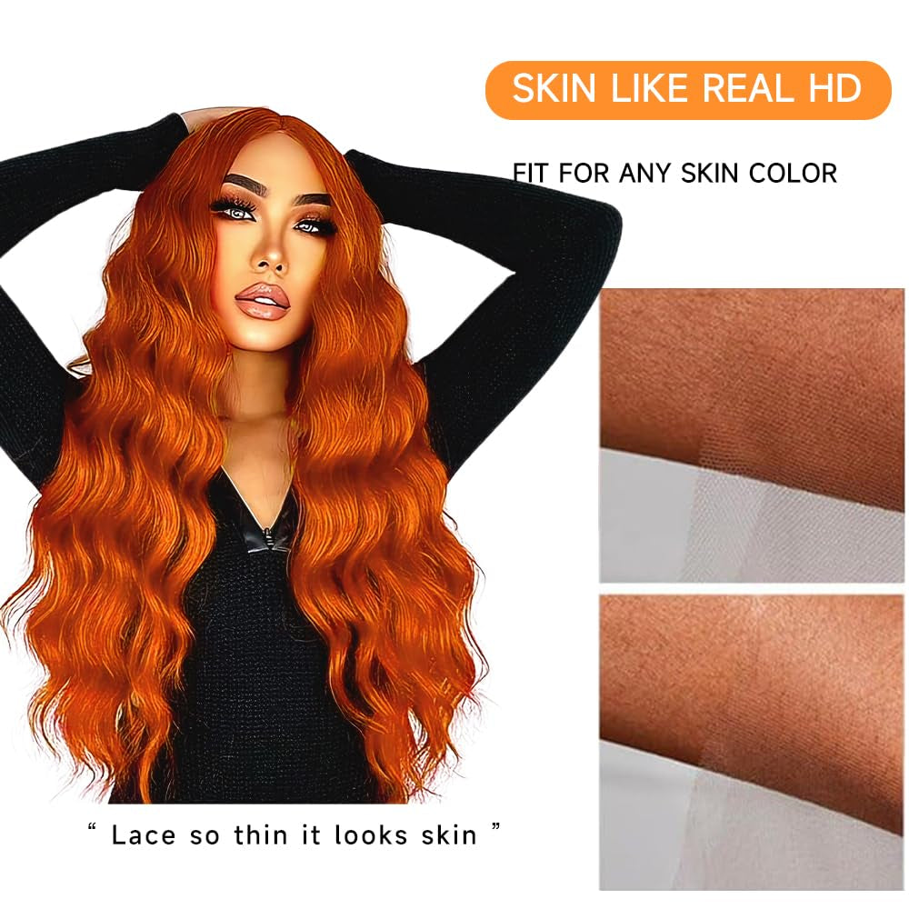 26 Inch Ginger Lace Front Wigs Human Hair Pre Plucked 200% Density Hd Lace Front Wig 13X4 Ginger Orange Body Wave Lace Frontal Wigs Human Hair
