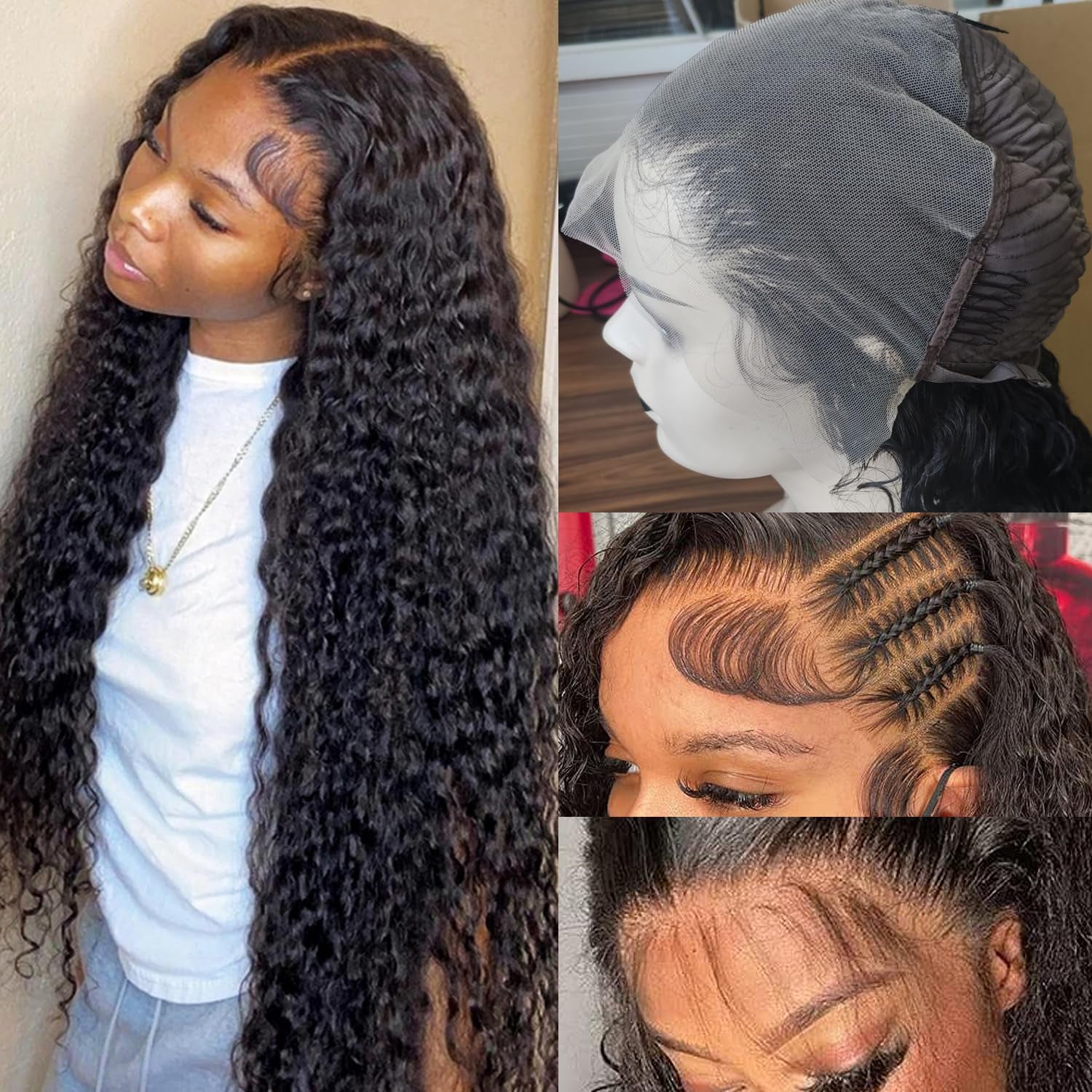 13X6 Full Frontal Wigs Human Hair HD Transparent Lace Wigs 200% Density 15A Deep Wave Lace Front Wig Human Hair 13X6 Curly Wig for Black Women Deep Wave Frontal Wig 20 Inch