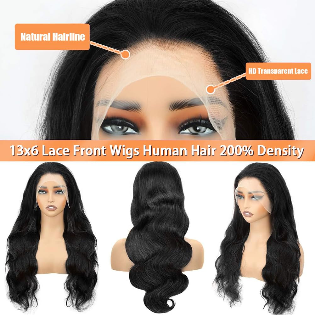 30 Inch Body Wave Lace Front Wigs Human Hair 13X6 Hd Lace Front Wigs Human Hair Pre Plucked 200 Density Natural Color Brazilian Virgin Hair Glueless Frontal Wigs for Women