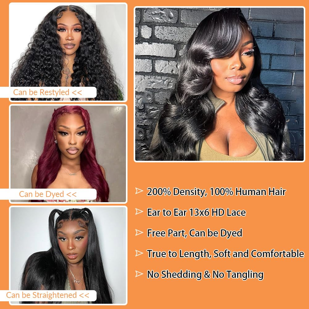 30 Inch Body Wave Lace Front Wigs Human Hair 13X6 Hd Lace Front Wigs Human Hair Pre Plucked 200 Density Natural Color Brazilian Virgin Hair Glueless Frontal Wigs for Women