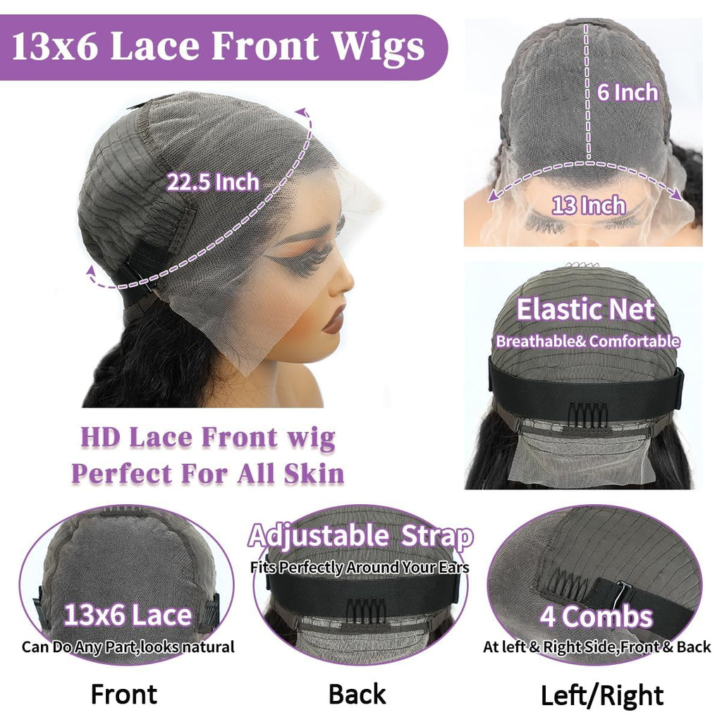 32 Inch 13X6 Lace Front Wigs Human Hair 200 Density Body Wave HD Lace Front Wigs Human Hair Pre Plucked Natural Color Glueless Wigs for Women